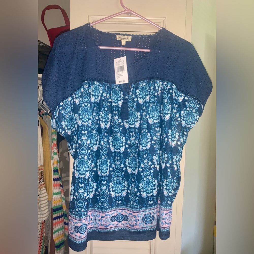 Alfred Dunner Blue Boxy Blouse with Relaxed Fit